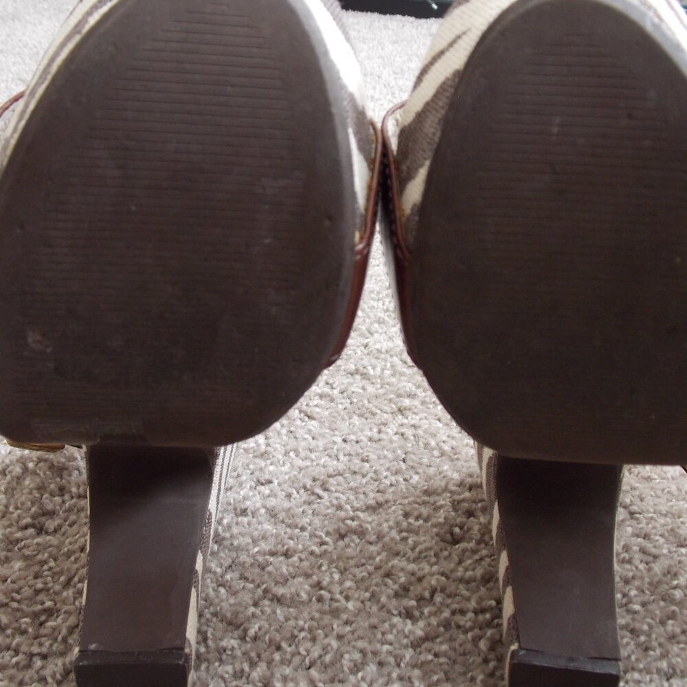 Michael Kors Ivana Mocha Zebra Animal Print Canvas Platform Sandals Heels - Picture 9 of 16